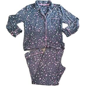 Simply Vera Wang Pajama Lounge Set Size Medium Grey Pink Stars Cotton Knit